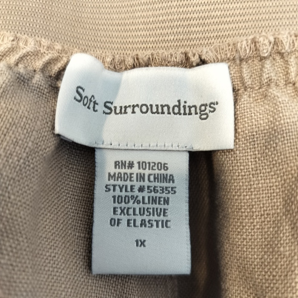 Soft Surroundings Linen Pants 1X Elastic Waist Casual Neutral Casual Tan - Picture 7 of 8